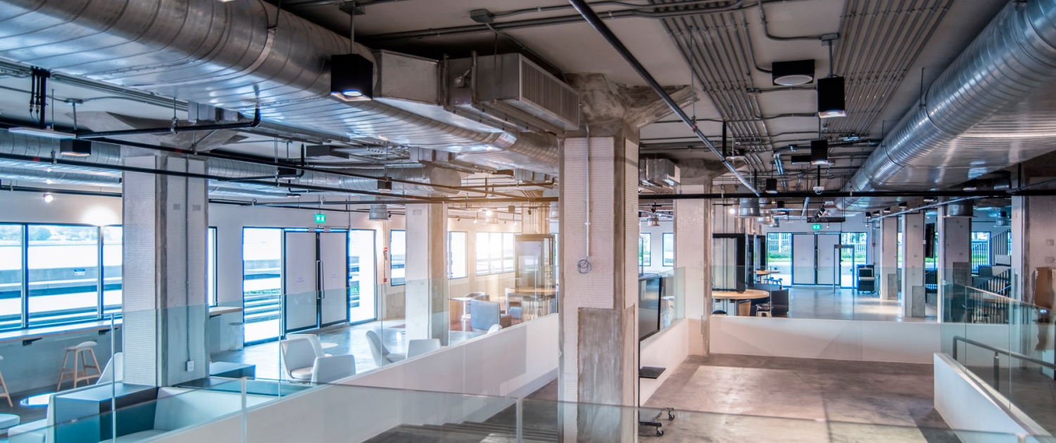 Image showing steel studs used to frame in a large commercial building